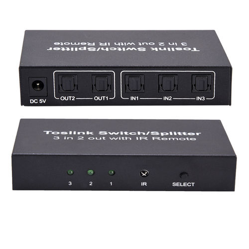 Black Toslink Switch, Splitter 3 In 2 Out With Ir Remote