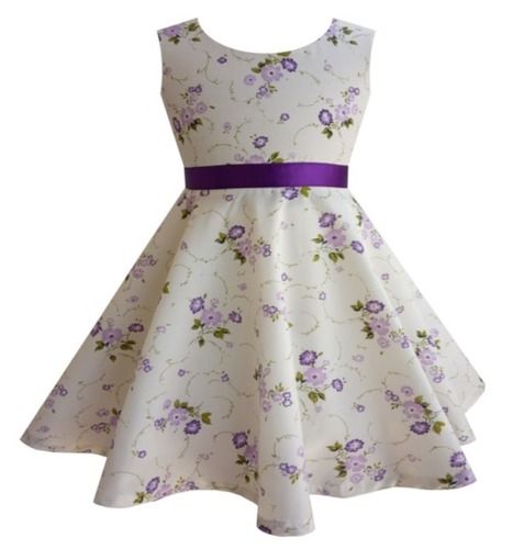 Purple White Cotton Frock For Kids