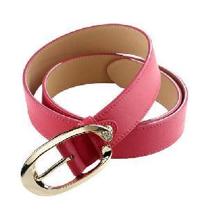 Pink Color Genuine Leather Ladies Belts Belt Type: Metal