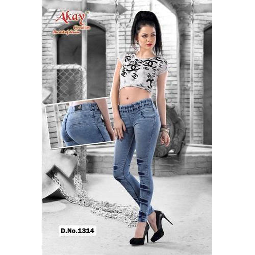 Blue Ladies Fancy Stretchable Denim Jeans