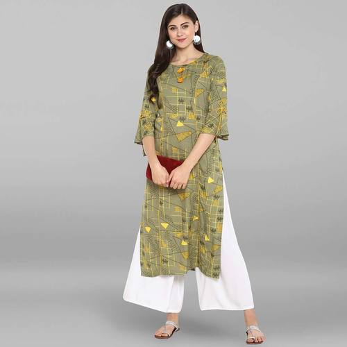 Multicolor Printed Rayon Straight Kurti (JNE3327)