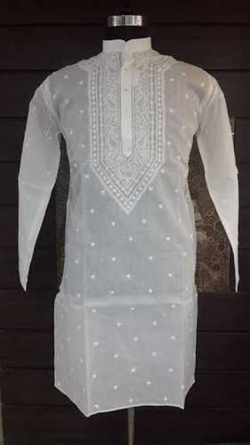 Washable Men White Chikan Kurta