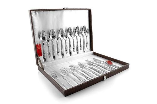 Shapes Oslo 304 Grade, 18/10 & Cup Rolled Cutlery Set of Spoon & Fork 24 pcs with Gift Box 