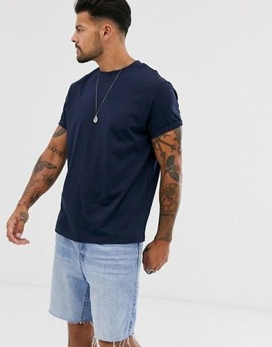 Cotton Men Navy Blue Plain T Shirt