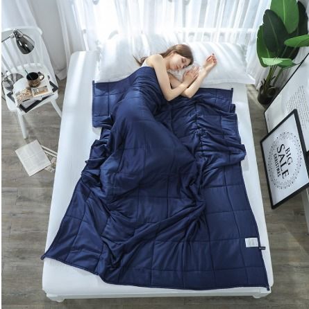 Blue Cotton Sensory Weighted Blanket For Adults