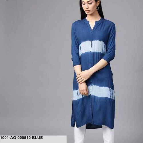 No Fade Ladies Blue Tie And Dye Printed Straight Kurta