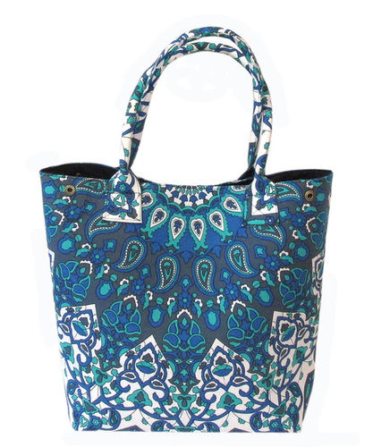 Bags Blue Printed Cotton Mandala Handbag