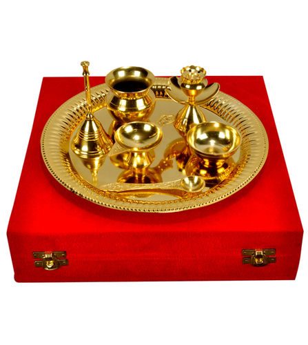 Velvet Gold Plated Pooja Thali Set