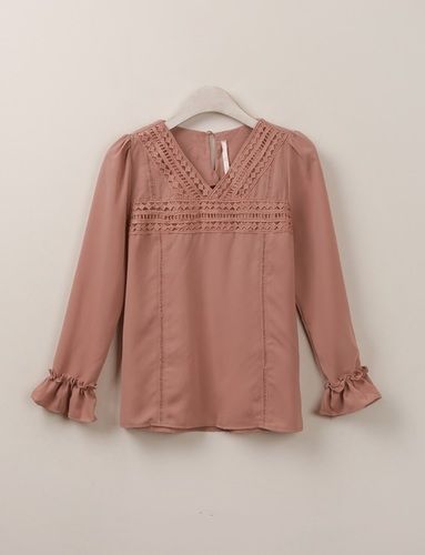 Light Brown Long Sleeves Fancy Top