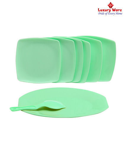 Green Plastic Rice Plates Set