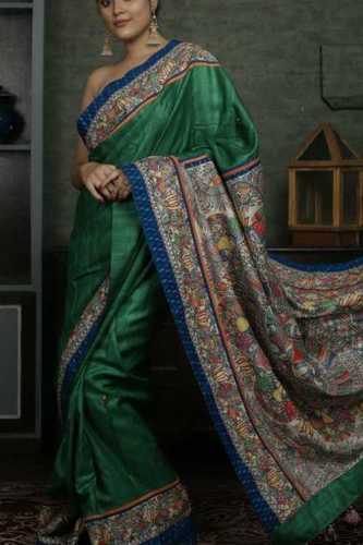 Green Madhubani Sarees For Women