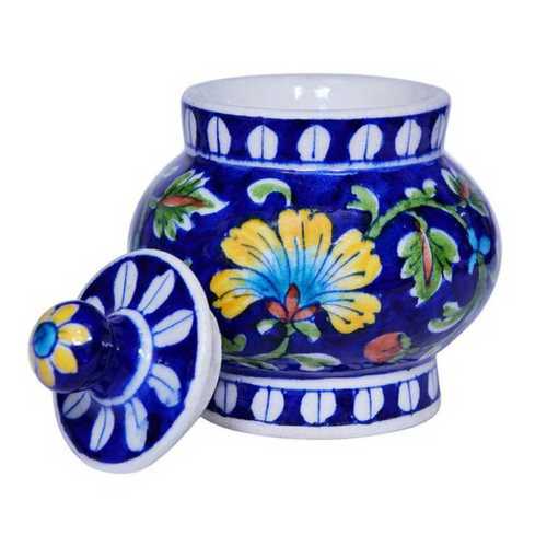 Multicolor Blue Pottery Sugar Jar