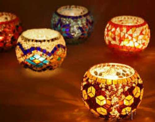 Modern Arts Colourful Glass Mosaic Candle Holder