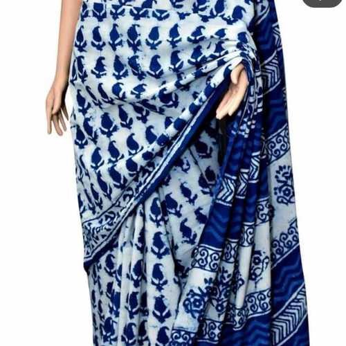 Indigo Dabu Print Cotton Saree