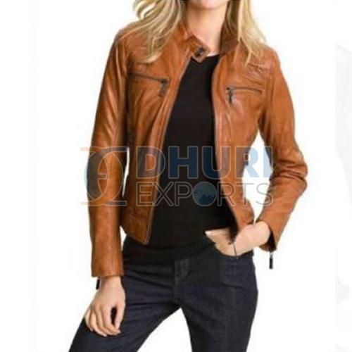 Custom Brown Color Ladies Stylish Leather Jacket