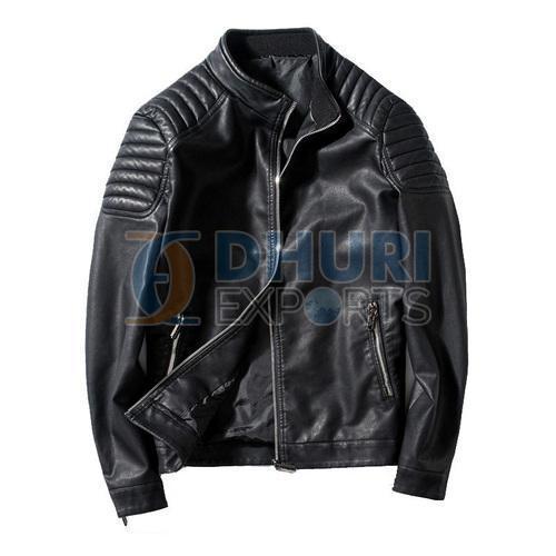 Black Full Sleeves Mens Designer Leather Jacket