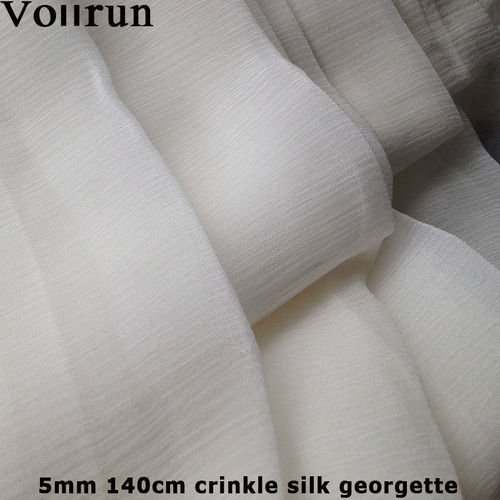 Greige White Crinkle Silk Fabric