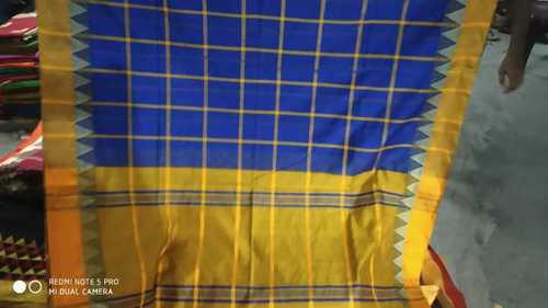 Yellow-Blue Handloom Box Design Saree