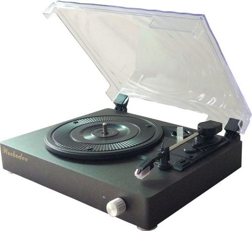 Classic Bluetooth Turntable - MDF with PU/Leather Case, 3-Speed 33/45/78 RPM | USB Charging, RCA Out, Adjustable Treble & Bass, Voice Prompts