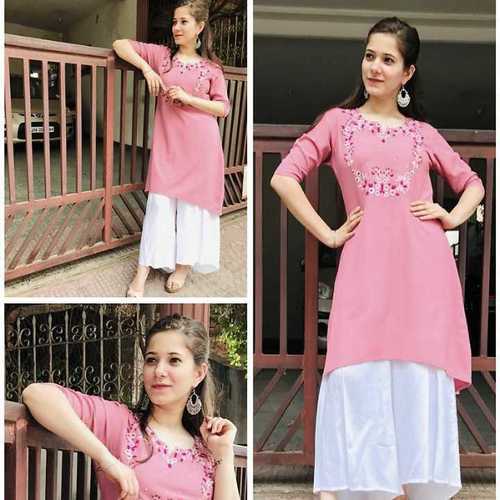 Rayon Designer Embroidery Kurtis With Palazzo