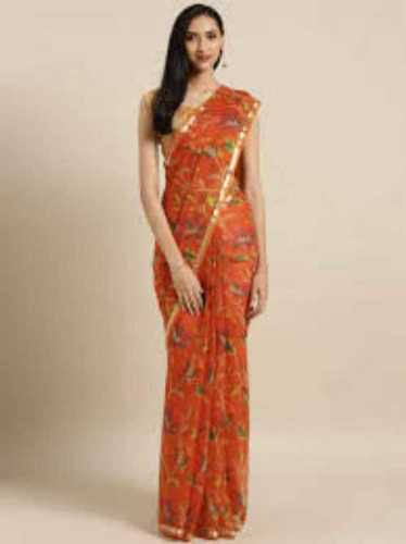 Orange Chiffon Printed Shiburi Dye Saree