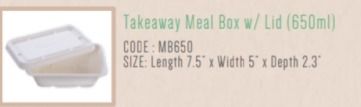 Takeaway Meal Box W/Lid (650ml)