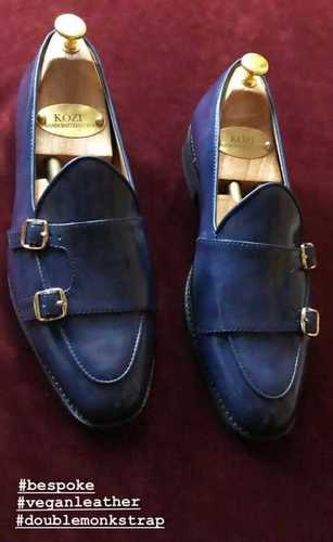 Blue Mens Double Monk Strap Leather Shoes