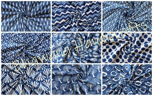 Natural Color Indigo Cotton Fabric Indian Block Print Fabric Dress Vegetable Dyed Indian Fabric Robe Fabric By Yard Womens Clothing Size: Width 44 Inch