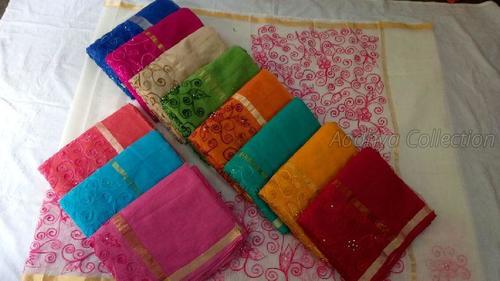 All Colors Kota Doria Designer Aari Work Sarees