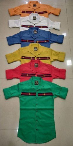 Multi Color Round Neck Dobby Plain Shirt