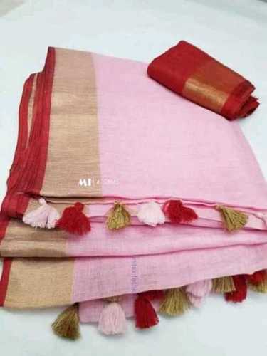 Available In Various Colors Women Designers Linen Saree