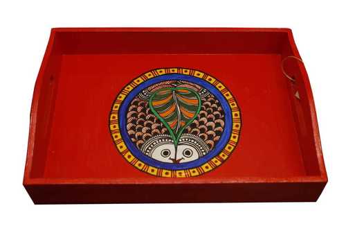 Red Hand Painted Madhubani Trays