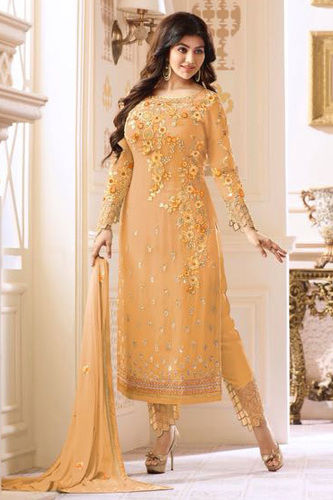 Orange Glossy Heenaz Georgette With Heavy Embroidery Suit