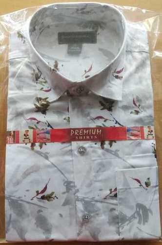 White Mens Casual Full Sleeves Printed Shirts