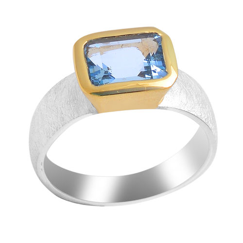 Natural Blue Aquamarine 925 Sterling Silver Gold Plated Ring Gender: Women