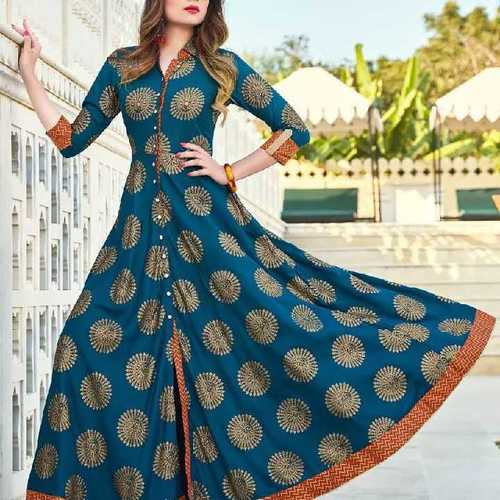 Indian Ladies Rayon Tie Dai One Piece Gown With Dupatta at Best