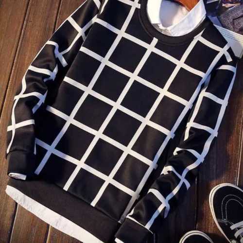 Black With White Lining Printed Mens Woolen Sweaters