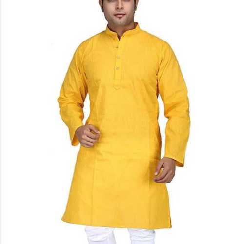 No Fade Yellow Mens Cotton Kurta