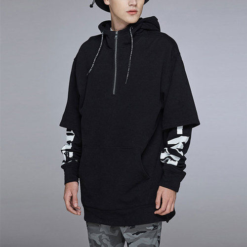 Black Or Army Green Fake Two Pieces Printed Oversized Hoodies