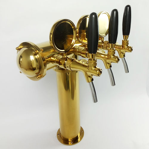 Stainless Steel Gold Plated T Type Tower With Triple Faucet For Bar Beer Dispensing