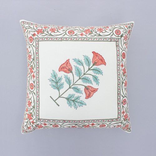 Multi Color Jaipuri Floral Hand Block Printed Cushion Cover