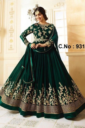 Green Ladies Impeccable Finish Semi Stitched Dress