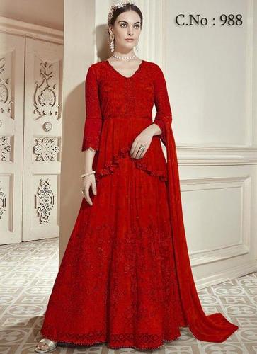 Ladies Semi Stitched Red Dress