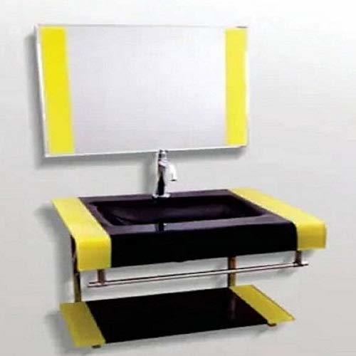 Bathroom Vanities Wash Basin With Mirror Steel Stand Full Set (Border Yellow Black Lip Counter Size 24X21 Full Set)