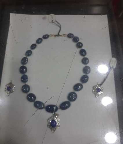 Oval Blue Stone Necklace Set