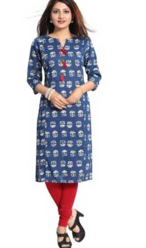 Blue 3/4Th Sleeve Straight Kurti