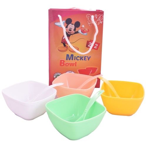 Soup Bowls with Two Plastic Spoons Set (Green) (Pink) (White) (Yellow)