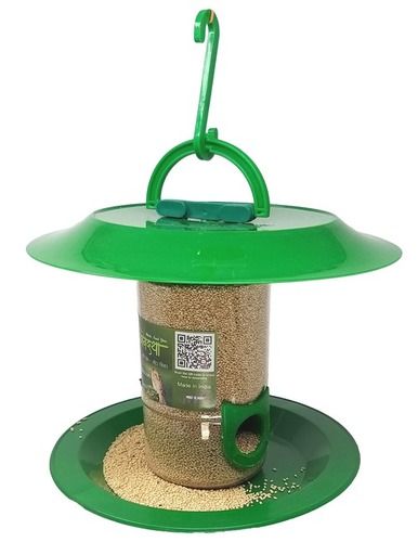 Green Amijivdaya Small Bird Feeder With Hut