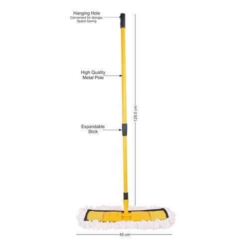 Microfiber Floor Cleaning Mop With Extendable Telescopic Long Black Handle - Lightweight Design, Smooth Texture , Washable with Excellent Finish