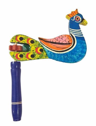 Handicraft Wooden Rotating Pea-Cock Rattle Toy for Kids